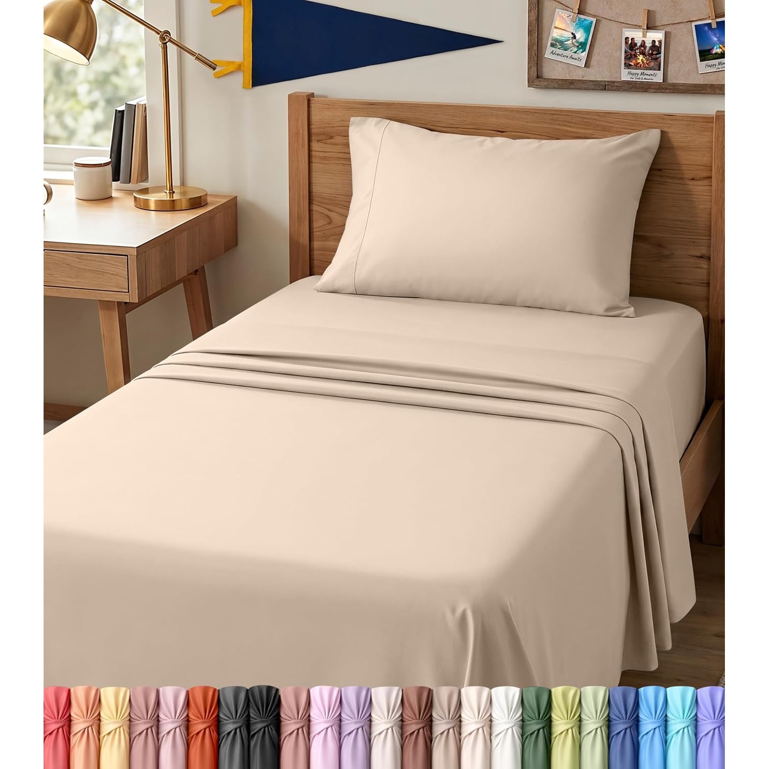 Utopia Bedding Twin XL Bed Sheets Set - 3 Piece Bedding - Brushed Microfiber - Shrinkage and Fade Resistant - Easy Care (Twin XL, Beige)