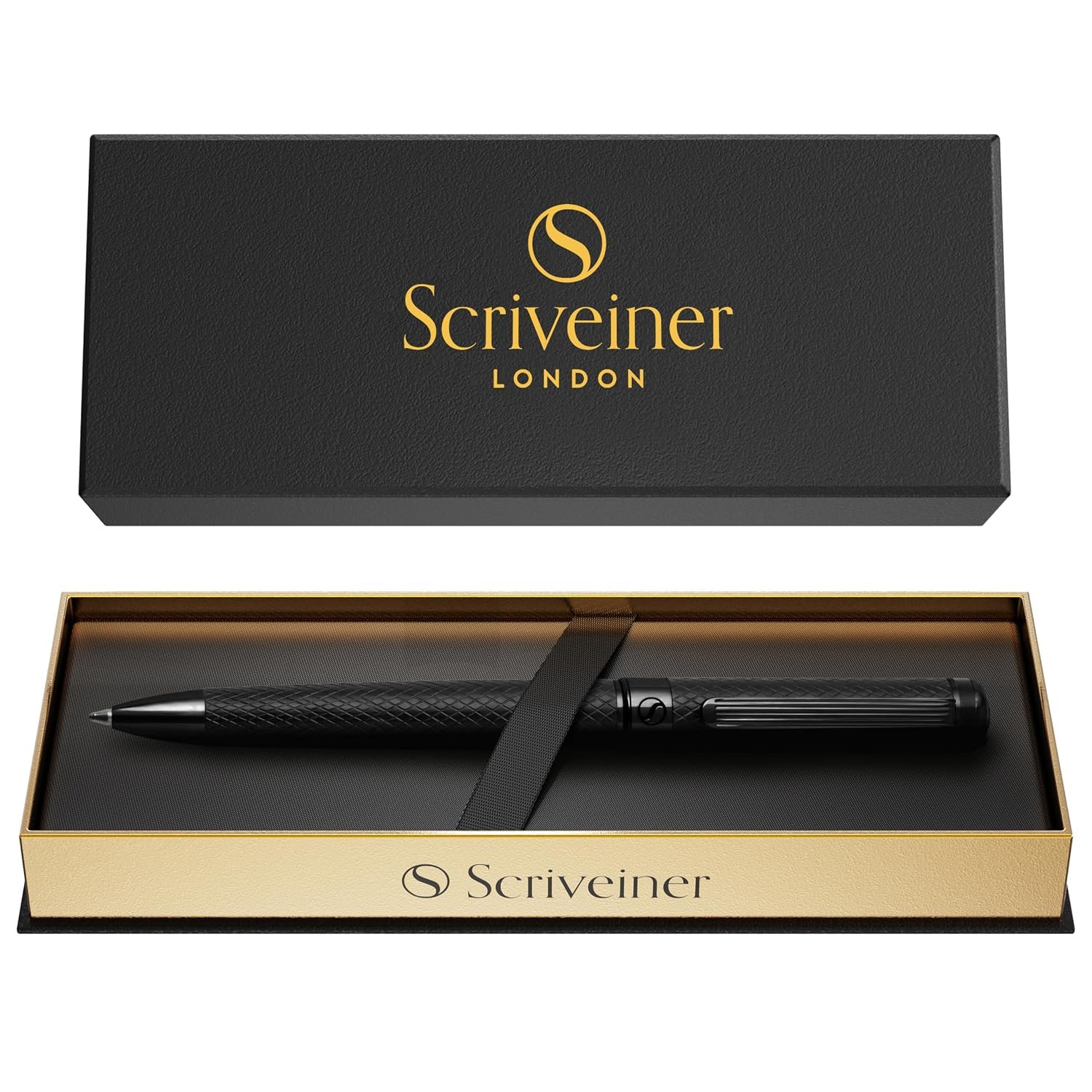 Scriveiner All Black Ballpoint - Stunning Luxury All Metal Matt Black Pen, Including Schmidt Refill, Best Ball Pen Gift Set for Men & Women, Professional Executive Office, Nice Fancy Designer Pens