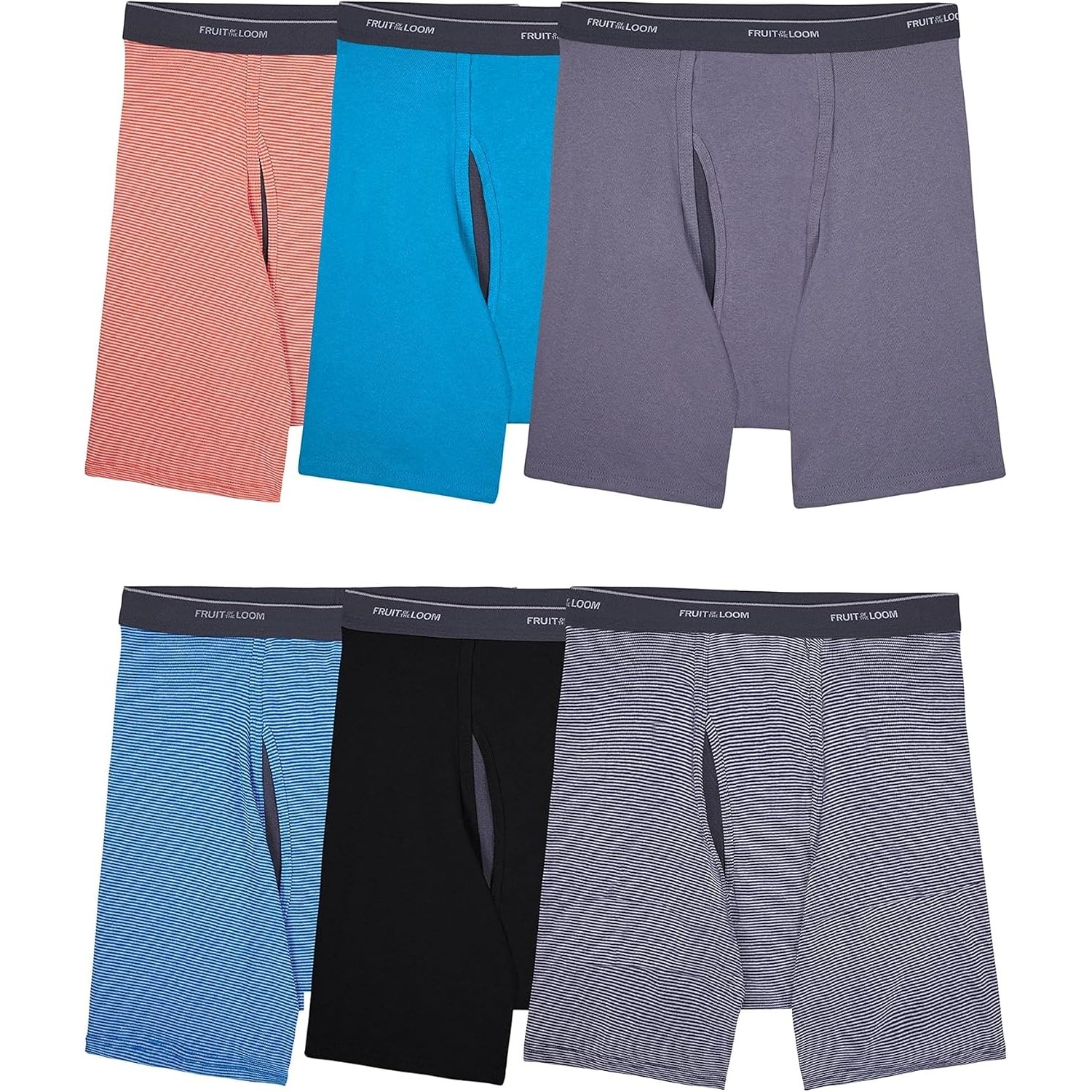 Fruit of the Loom Men's Coolzone Boxer Briefs, Moisture Wicking & Breathable, Assorted Color Multipacks, 6 Pack - Stripe/Solid, 3XL