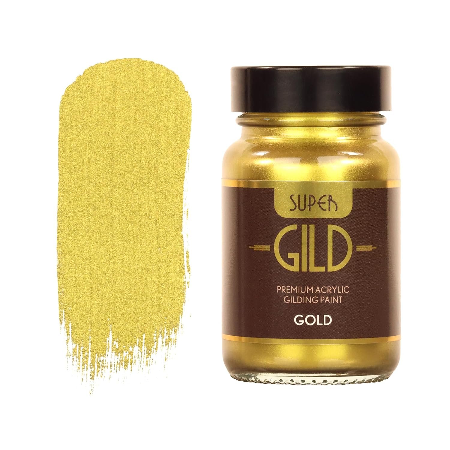 Guild Lane Super GILD Liquid Gold Acrylic Paint High Pigment Metallic Gilding Enamel Gold Paint (60ml) for Wood, Metal, Ceramics, Glass & More, Water-Based, Non-Tarnish Finish, Indoor & Outdoor Use