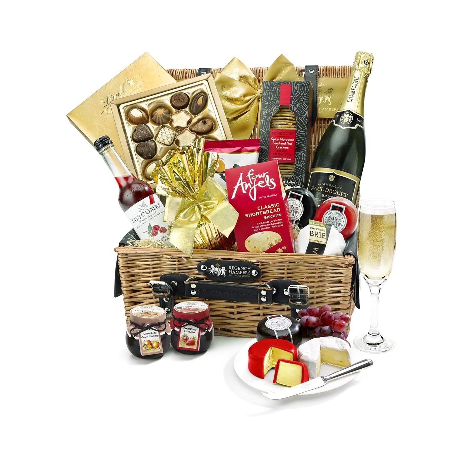 Premium Champagne Gift Set - Eton Hamper with Paul Langier, Cheddar Truckles, Organic Brie, Puff Pastry Twists, Swiss Chocolates - Birthday Champagne Gifts for Her, from Regency Hampers