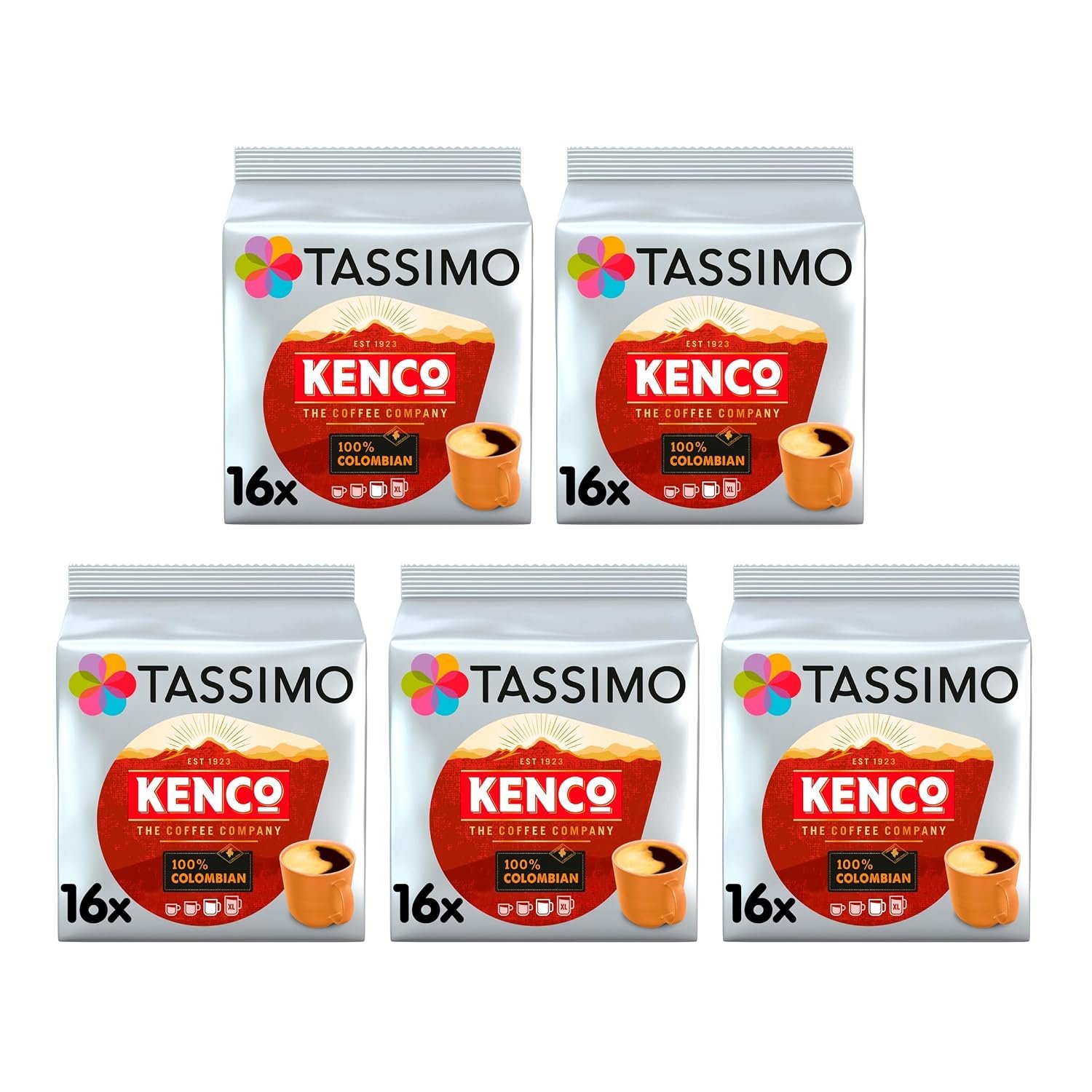 Tassimo Kenco Colombian Coffee Pods X16 (Pack of 5, Total 80 Drinks)