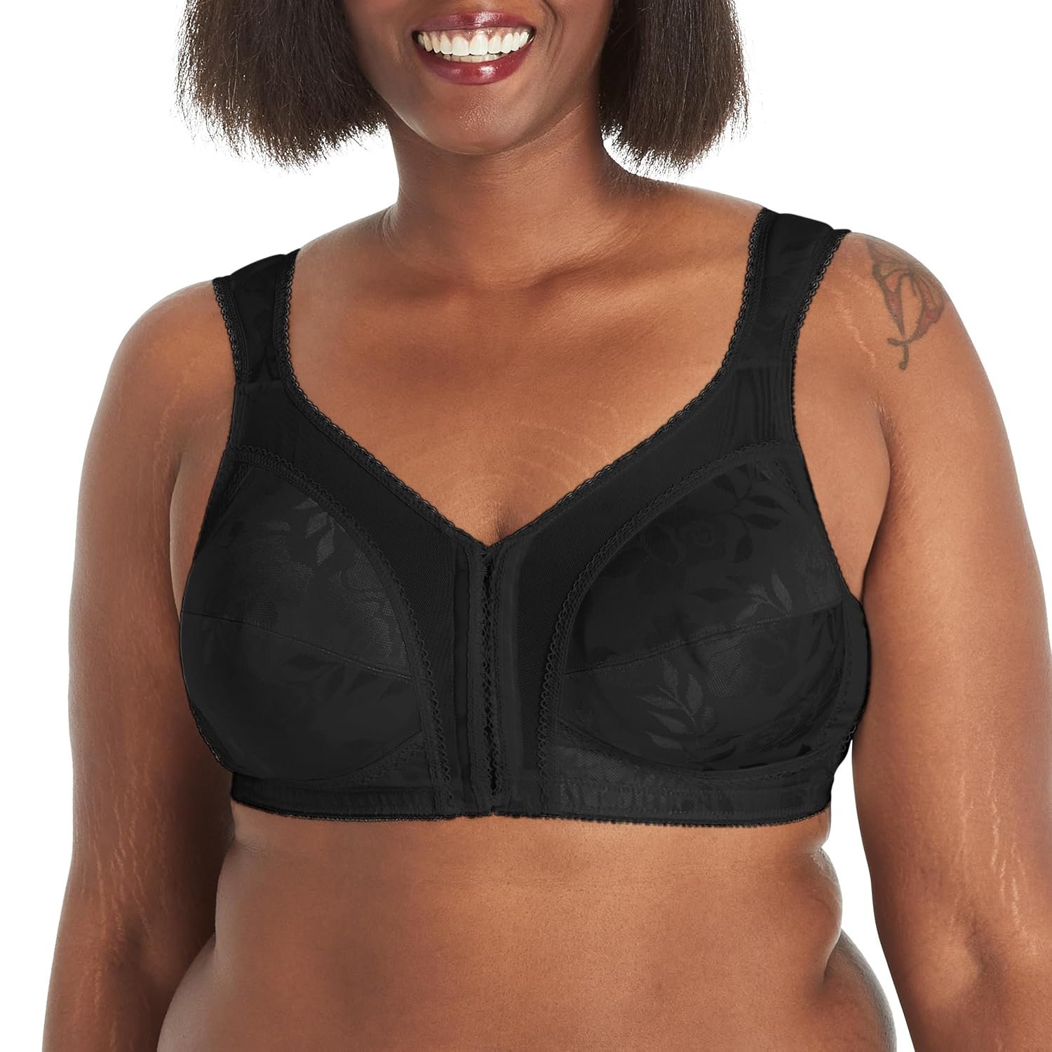 Playtex Women's Plus Size Front-Close Bra with Flex Back - Black - 42DD