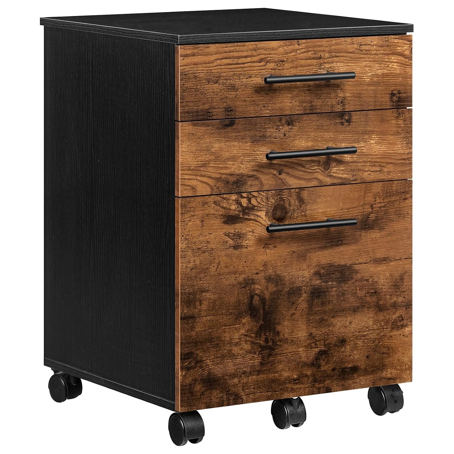 HOOBRO 3-Drawer Filing Cabinet, Rolling File Cabinet, Office Drawer for Home Office, for A4 Documents, Hanging Files, Mobile Pedestal on 5 Wheels, Rustic Brown and Black EBF02WJ01G1