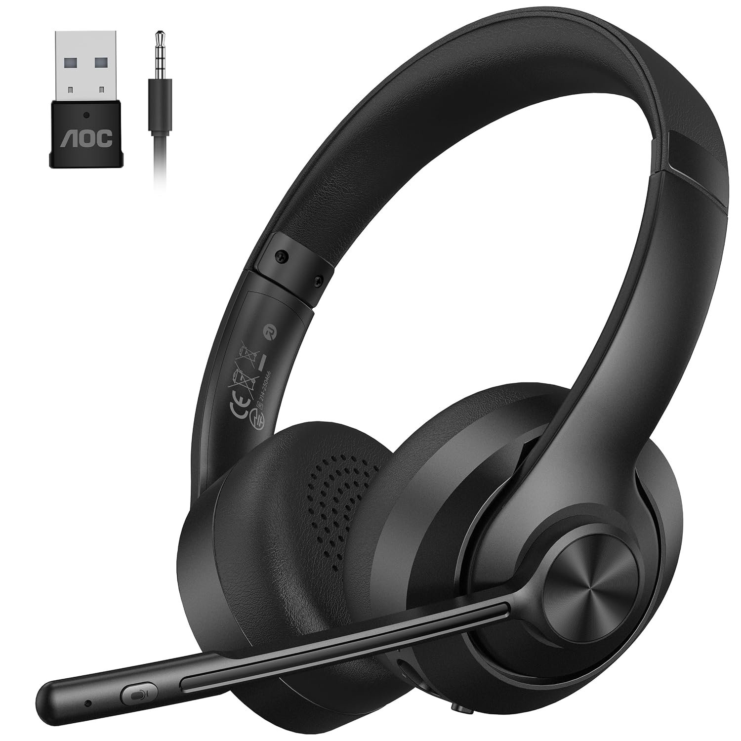 AOC Wireless Headset with Microphone, dongle-BT/Bluetooth/wired 3 modes connection, bluetooth Headset V5.3, PC Headphone Office Teams for Skype, Teaching, Call Center, Business Chat