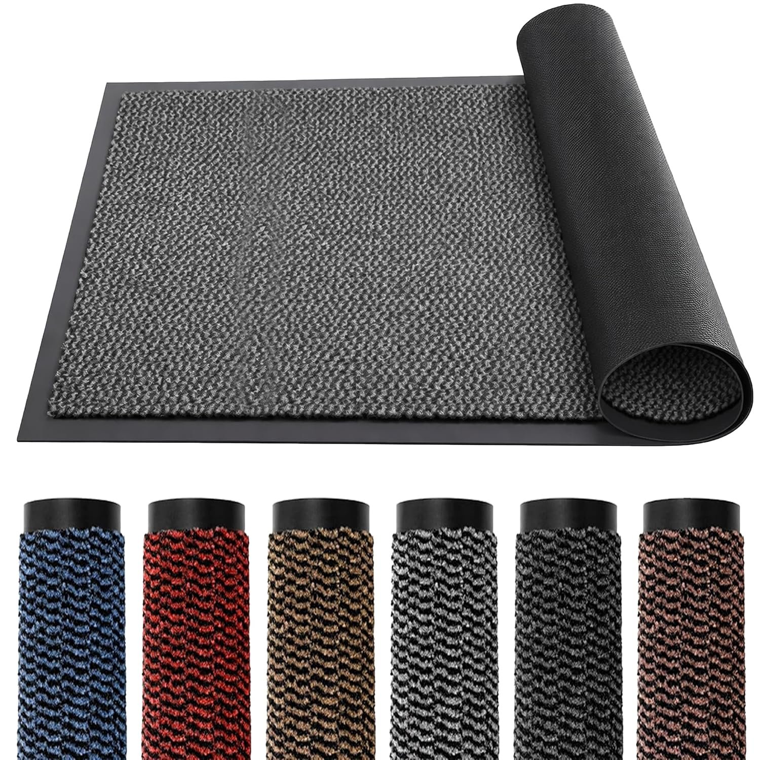 TrendMakers DOOR MATS BIG EXTRA LARGE GREY AND BLACK BARRIER MAT RUBBER EDGED HEAVY DUTY NON SLIP KITCHEN ENTRANCE HALL RUNNER RUG MATS 120X180CM (6X4FT) | POLYPROPYLENE PILE