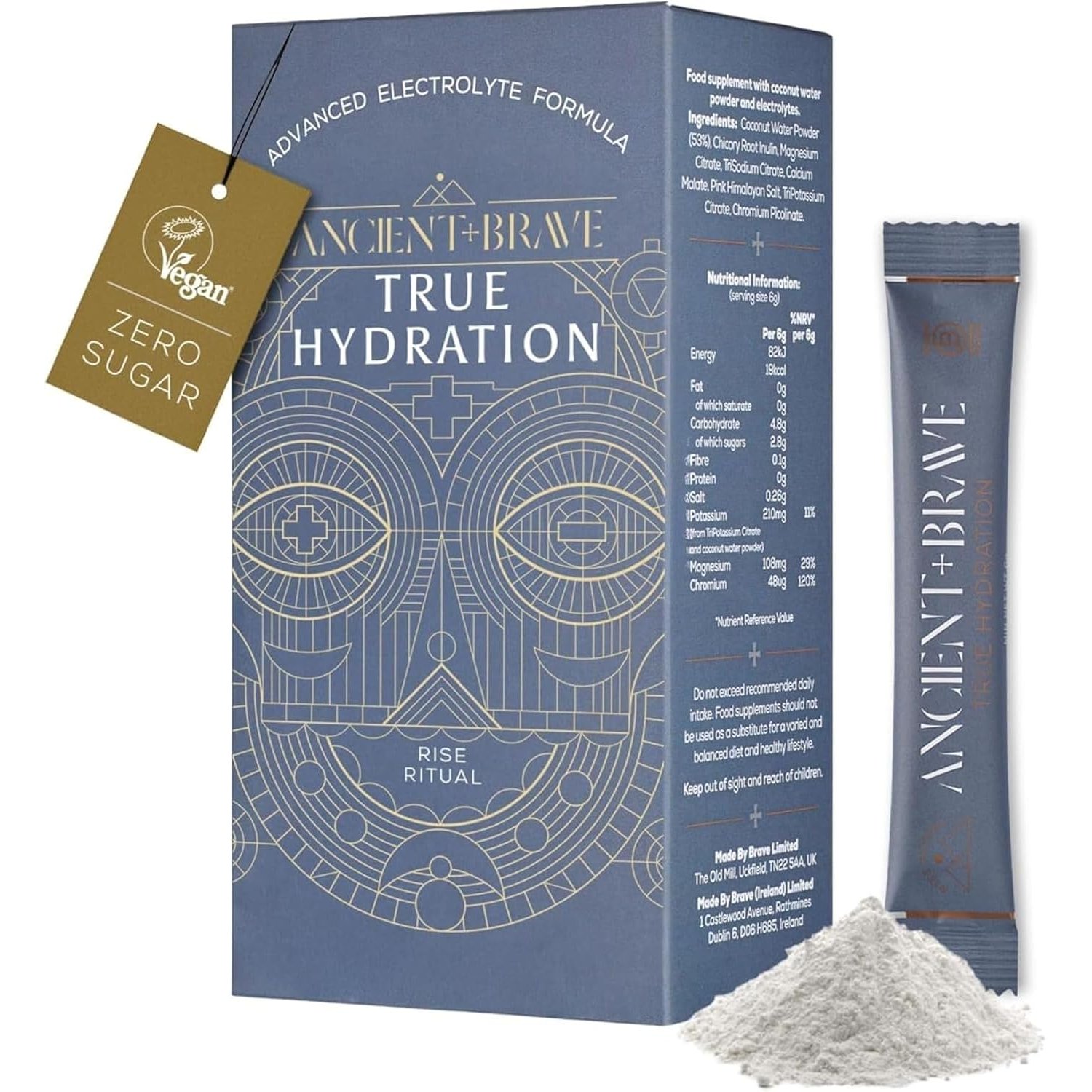 Ancient + Brave True Hydration - Electrolyte Powder 15 x 6g Sachets - Magnesium, Potassium, Chromium - Coconut Water Blend for Morning Replenishment, Post Workout Recovery - Vegan, Natural Flavor