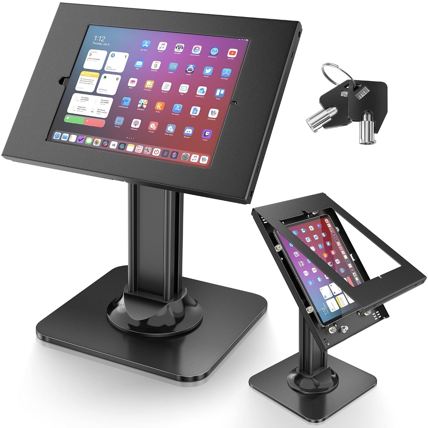 AboveTEK Anti-Theft iPad Kiosk Stand – POS iPads Security Mount with 360° Swivel & 75° Tilt, Heavy Duty Tablet Kiosk Desk Holder for Retail & Business (Black, 9.7"/10.2"/10.5" iPad)