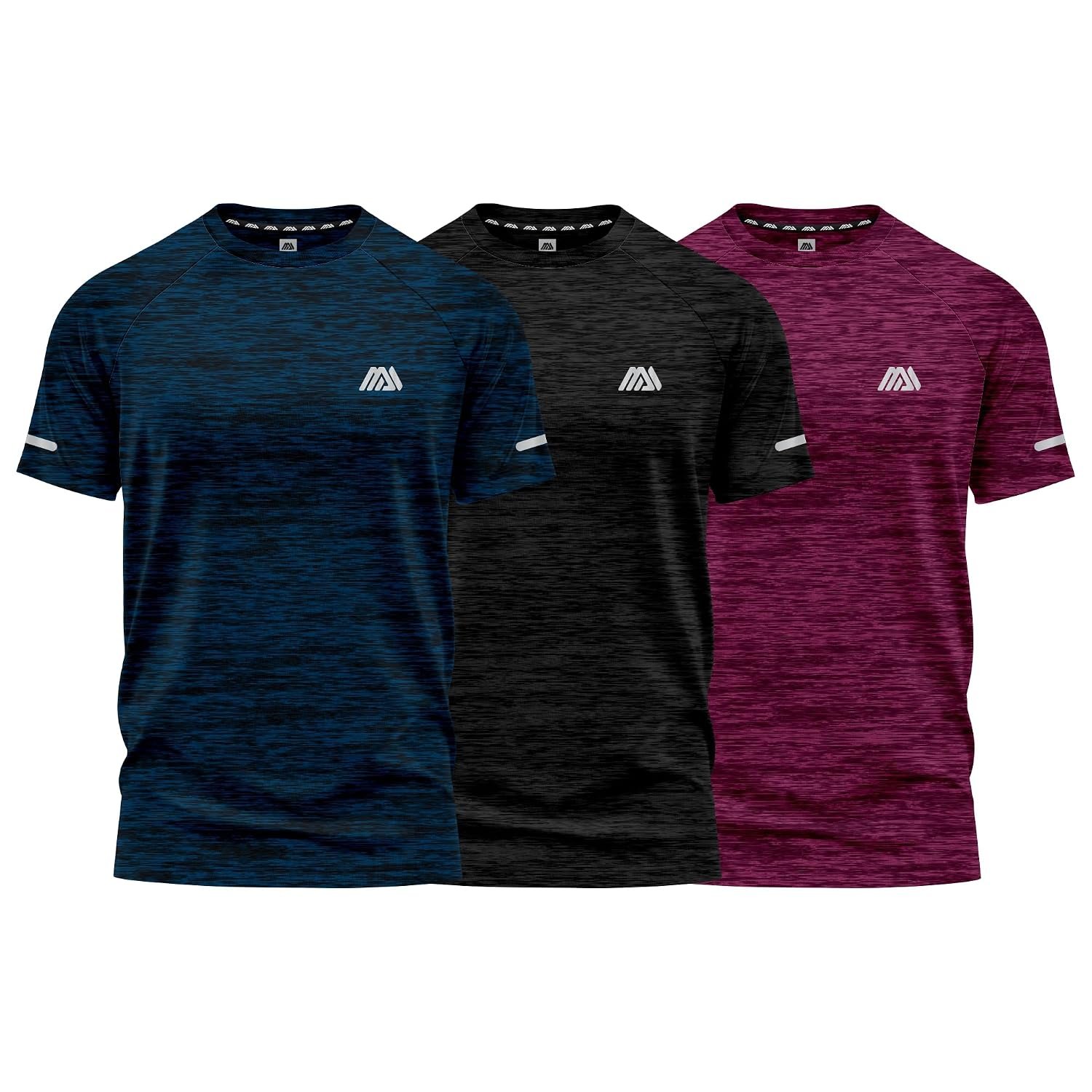 Pack of 3 Mens Short Sleeve T-Shirts Athletic Workout Fit Wicking Moisture Quick Drying Sports Gym T-Shirts Top
