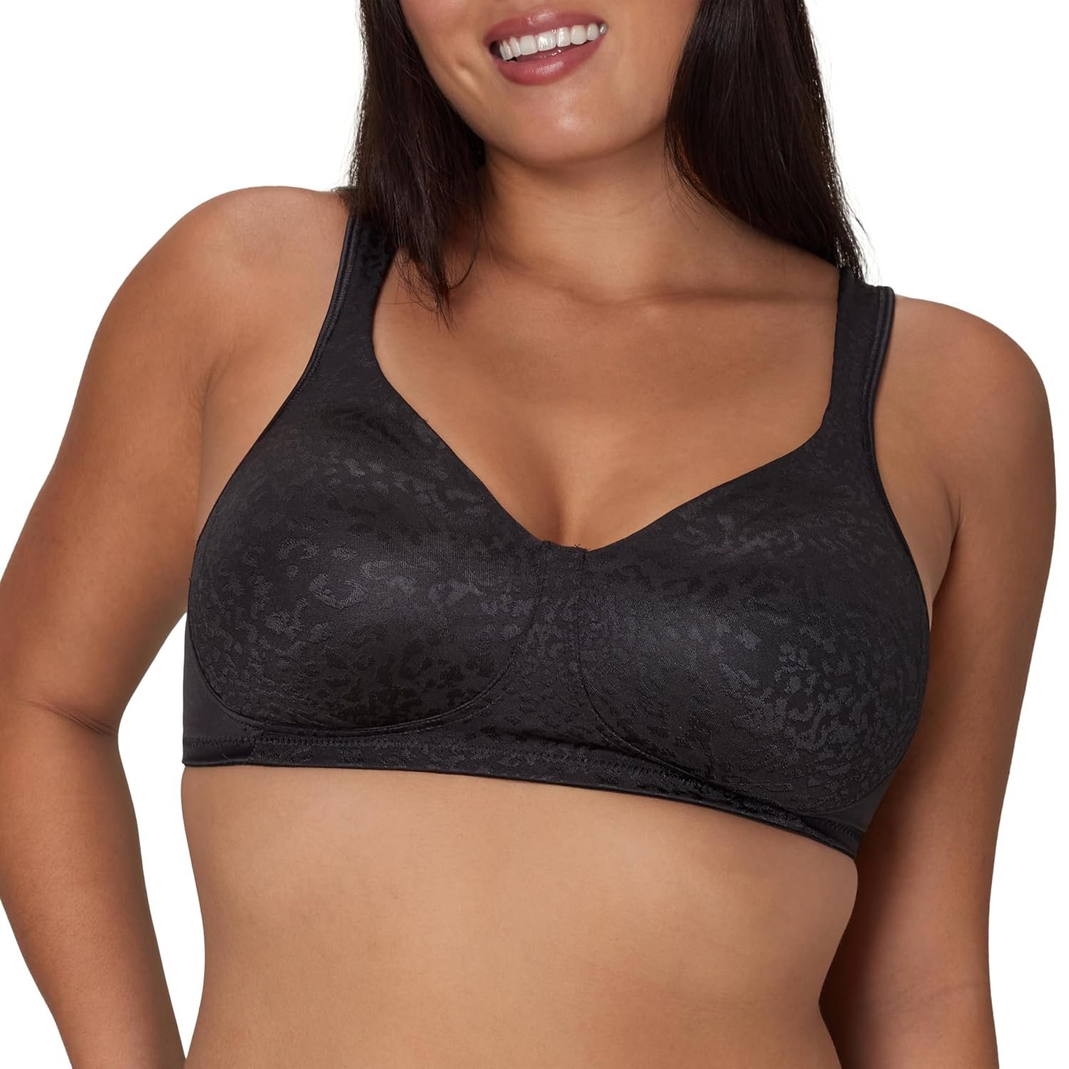 PLAYTEX 18 Hour Ultimate Lift and Support Wire-Free Bra, Black Animal, 44E