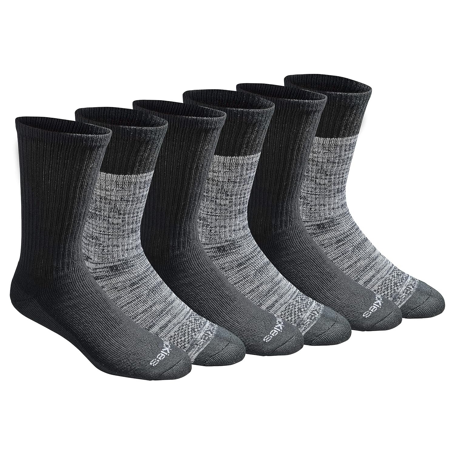 Dickies Men's Dri-tech Moisture Control Crew Socks Multipack, Black Free Run (6 Pairs), Shoe Size: 12-15