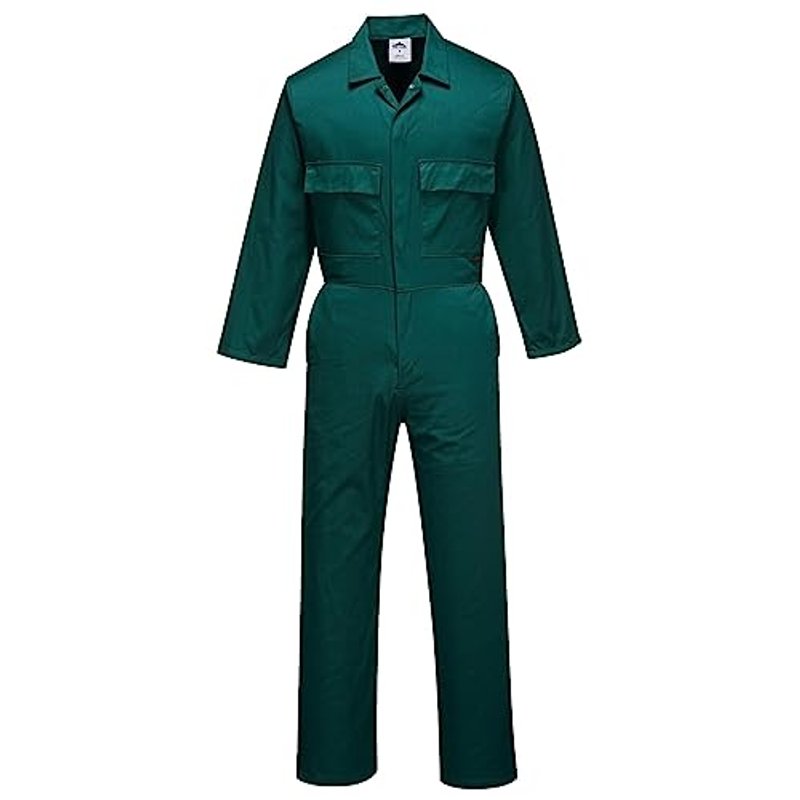 Portwest S999 Classic Collection Protective Polycotton Work Coverall Men's Boiler Suit Work Overalls Workwear Unisex Six Pockets Elasticated Waist 40+ UPF, Regular, Bottle Green, M