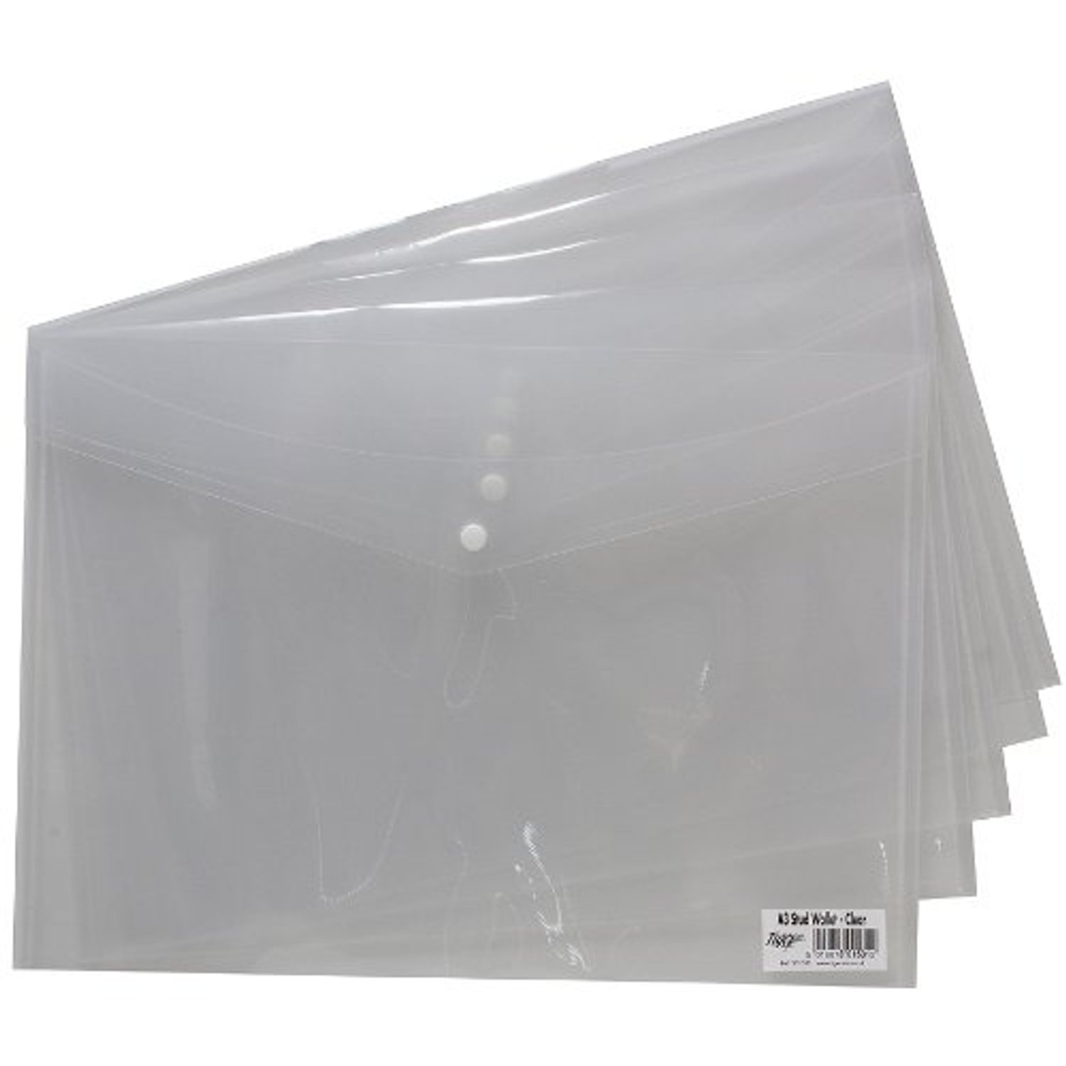 Tiger A3 Clear Stud Wallet Folder Plastic Document Holder File Popper Wallets (Pack of 25)