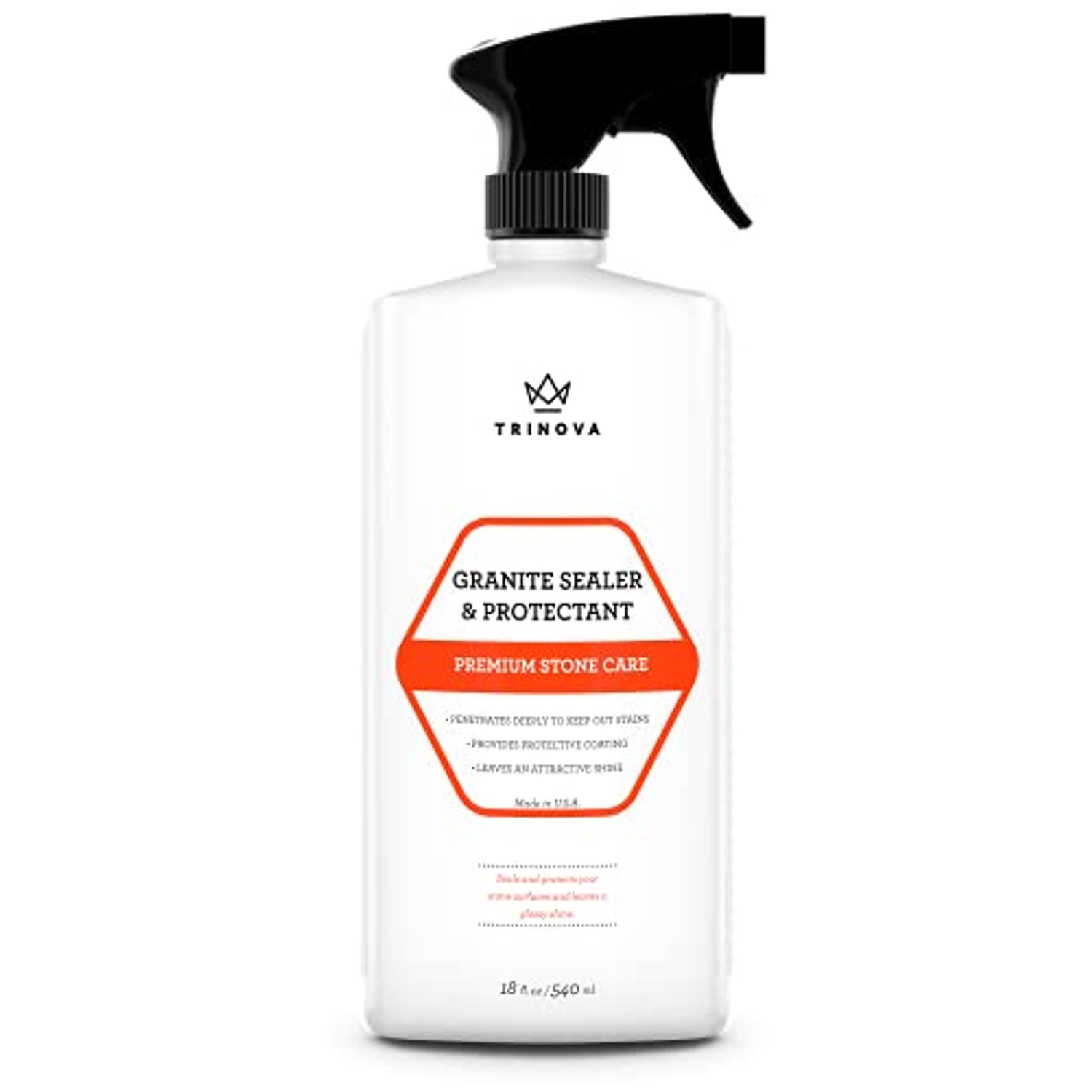 TriNova Granite Sealer & Protector - Best Stone Surface Protectant - Easy Maintenance for Clean Countertops, Tile & Floors - No Streaks, Haze or Water Spots - 18 OZ