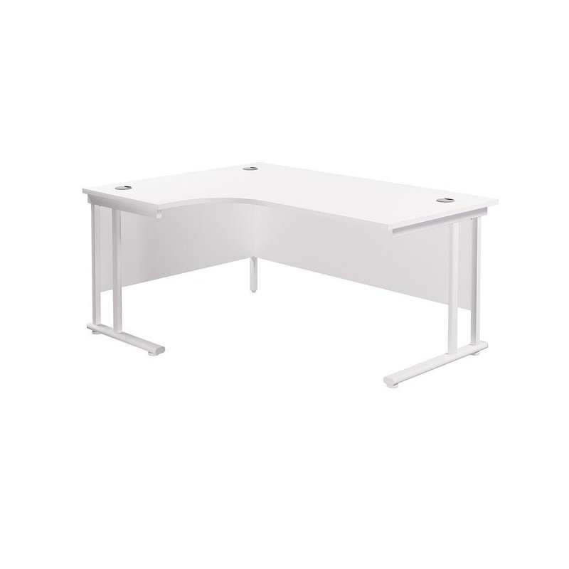 Office Hippo - L Shaped Office Desk 160 x 120cm. Large Corner Computer Desk For Home Office With Integrated Cable Ports, Ideal For Work, Study, Gaming And Hobby Workstation (White/White)