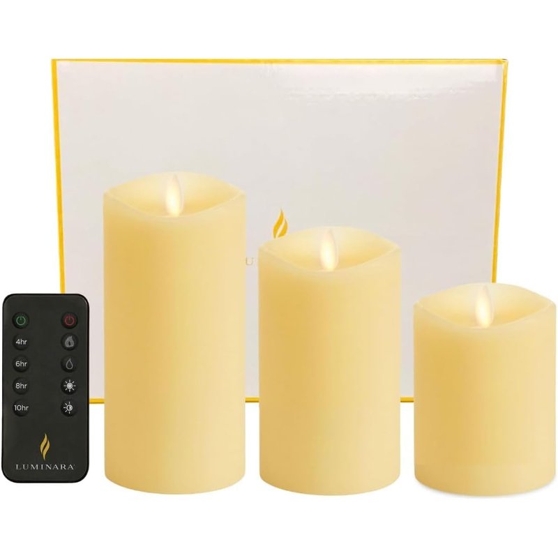 Luminara Set of 3 Ivory Flame Effect Real Wax LED Pillar Candles with Remote Control