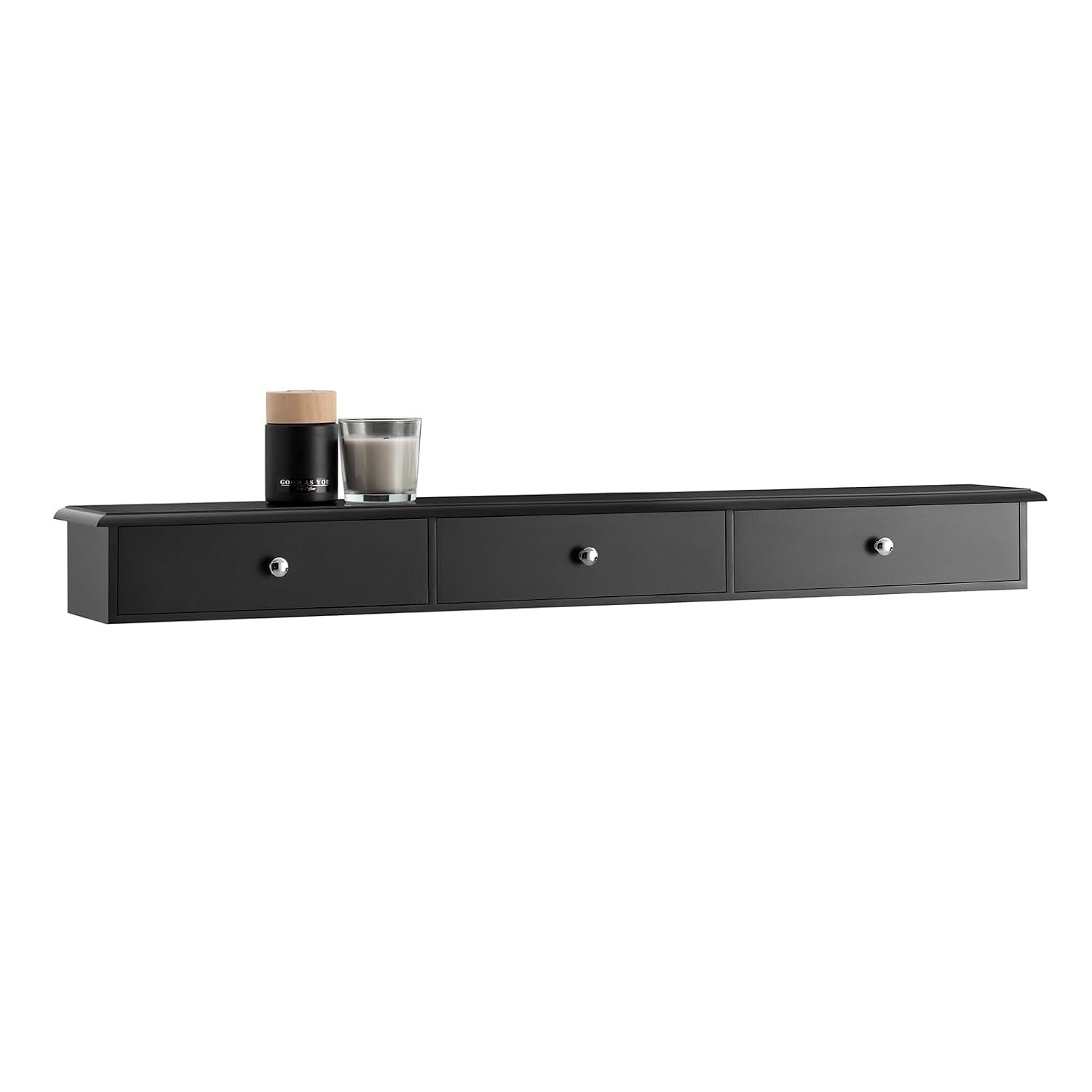 SoBuy Floating Shelf with 3 Drawers - 94cm Modern Wall Mounted Shelf for Bedroom, Hallway & Living Room, Narrow Floating Wall Shelves Storage, Black W94 x D15 x H10cm FRG43-L-SCH