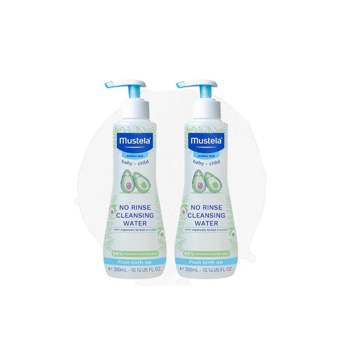 Mustela No Rinse Cleansing Water - Gentle Micellar Water for Baby's Delicate Skin - 98% Natural Ingredients With Aloe Vera, Avocado Perseose and Saponaria Leaf - 300ml - Pack of 2