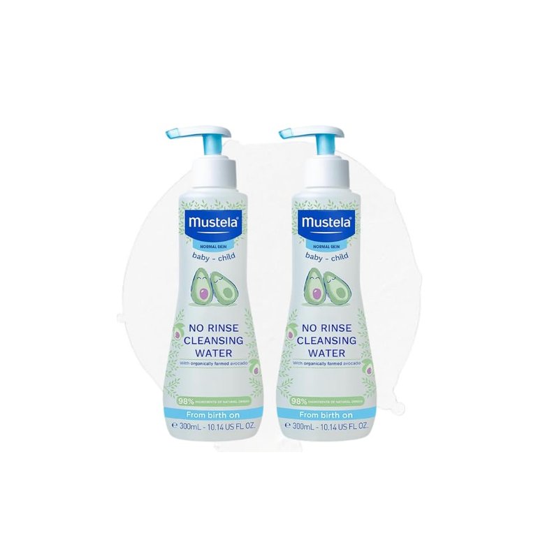Mustela No Rinse Cleansing Water - Gentle Micellar Water for Baby's Delicate Skin - 98% Natural Ingredients With Aloe Vera, Avocado Perseose and Saponaria Leaf - 300ml - Pack of 2