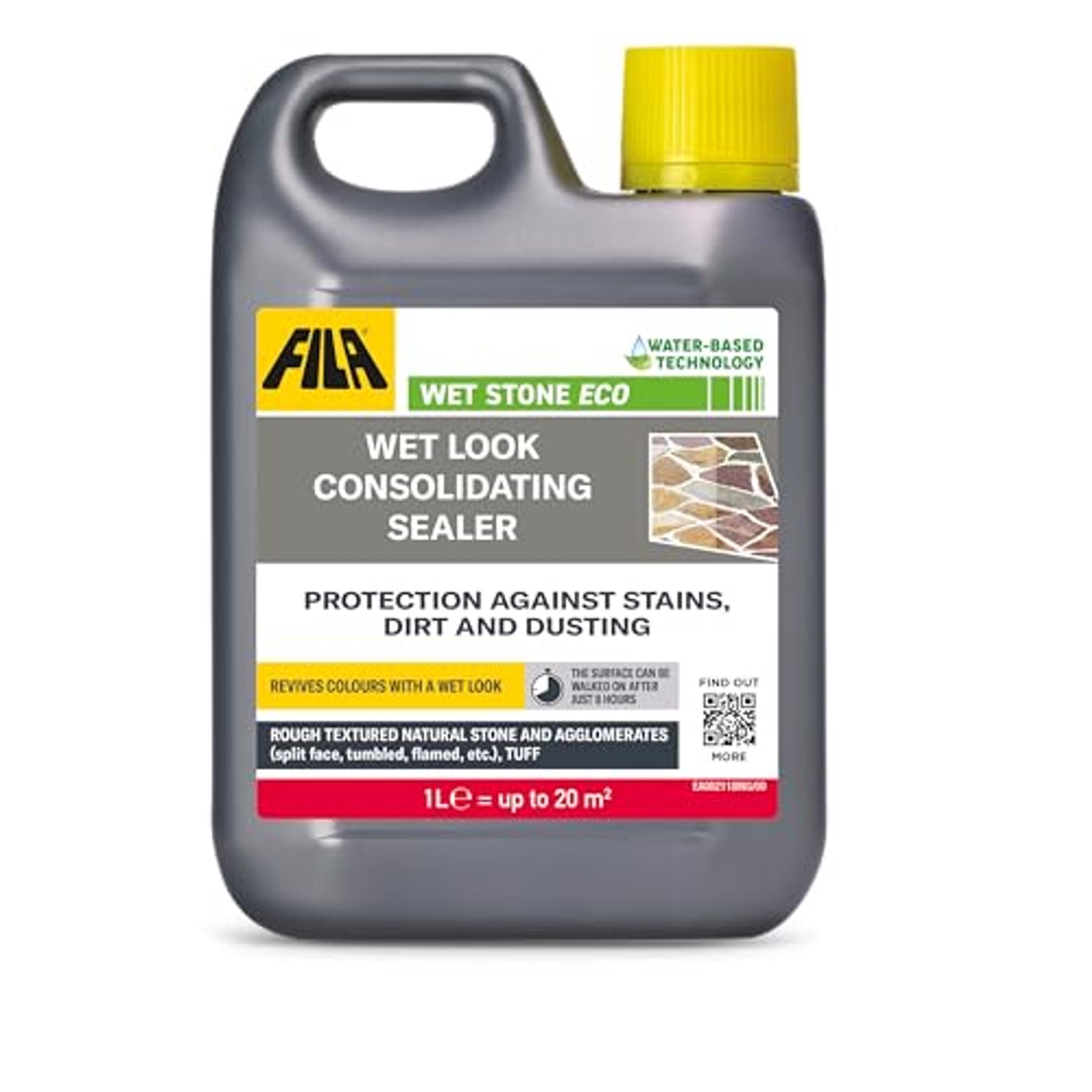 FILA Surface Care Solutions, WET STONE ECO, Waterproofing Sealant for Natural Stone, Wet Look Tile Sealant, Stainproof Patio Sealer Wet Look, Suitable as Indoor and Outdoor Sealant, Dustproof, 1L