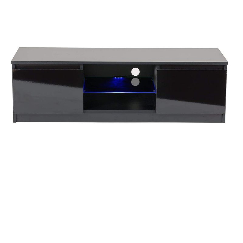 MMT Black TV Cabinet – Modern Gloss TV Stand with Storage for Consoles & Media – Fits up to 65-Inch TVs – Flat Pack Entertainment Unit with Glossy Doors