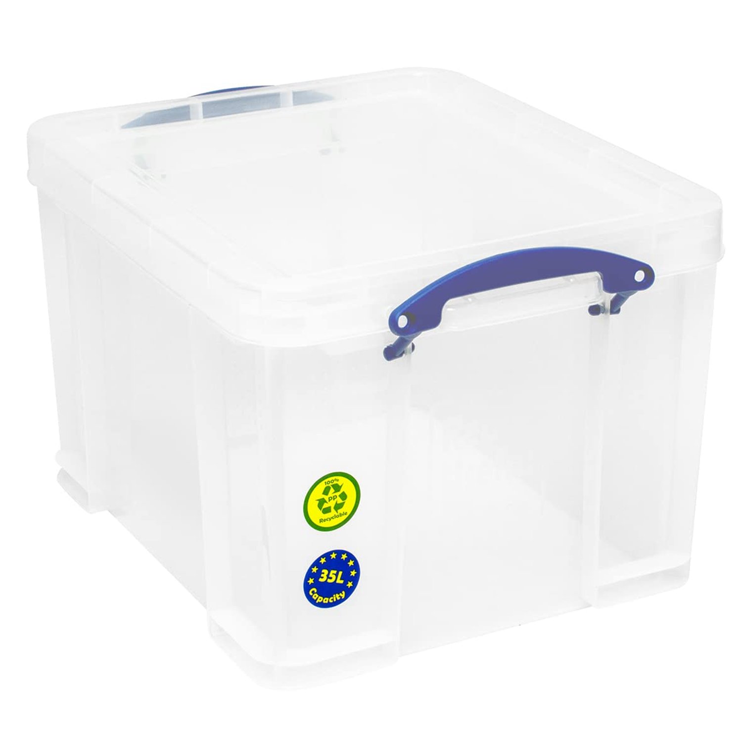 Really Useful Box Plastic Storage 35 Litre with 2 Trays 2x16 Compartments Clear