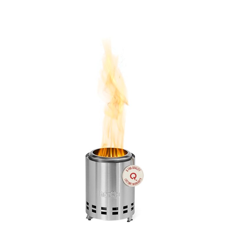 herQs Mighty Smokeless Fire Pit for Garden - Stainless Steel Portable Firepit for Outdoor, Camping & Garden - Low Smoke - Compact Design (Ø18 x 24 cm) for 2-4 persons