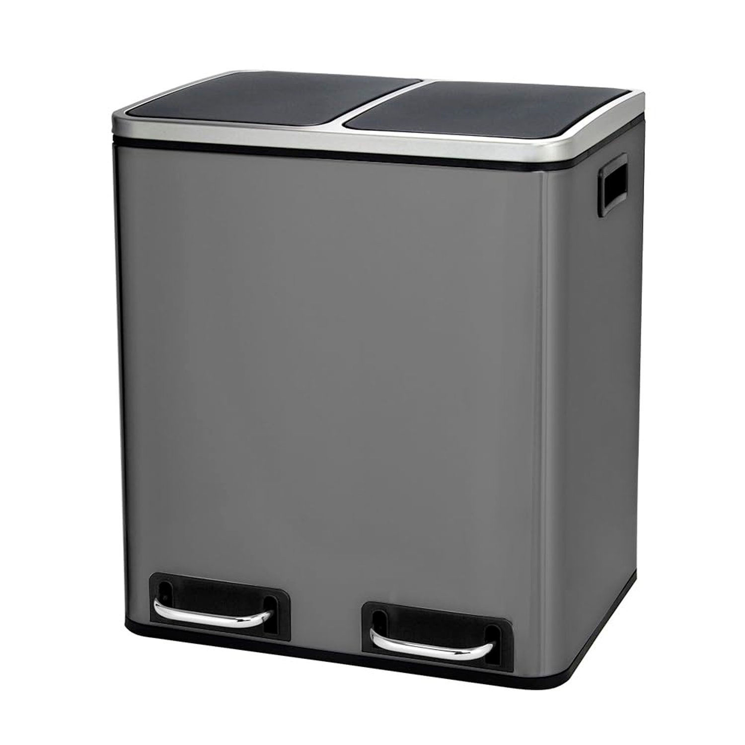 Panana Stainless SteelKitchen Waste System,Recycling Pedal Bin with Large Compartments,50L Rectangle Bin for Recycling and Waste with Pedal (Grey, 50L)