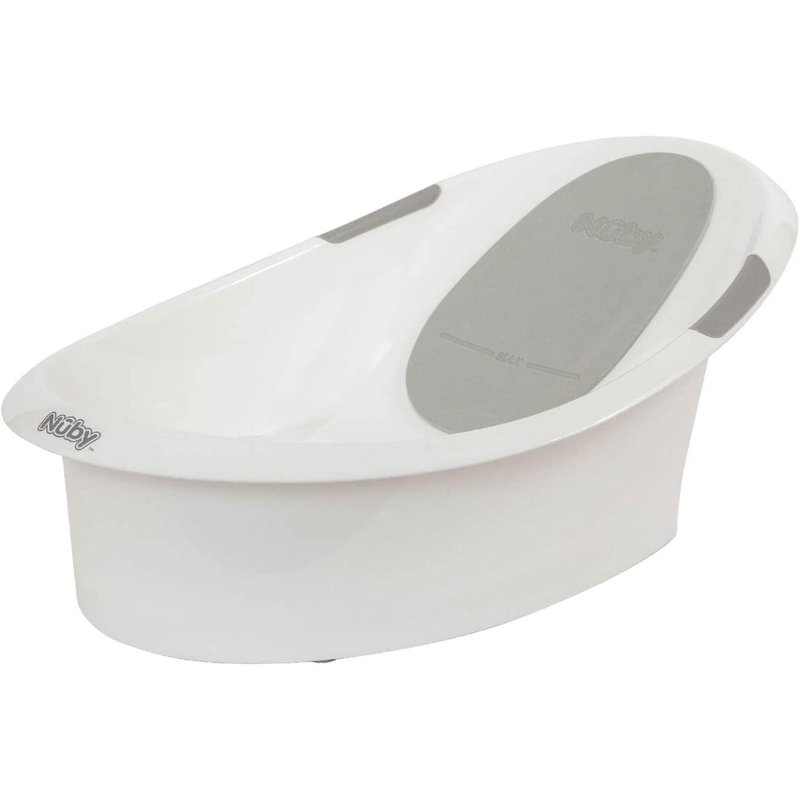 Nuby Newborn Baby Bath with Anti-Slip Support | Soft Headrest | Plug | Suitable from Newborn (White)