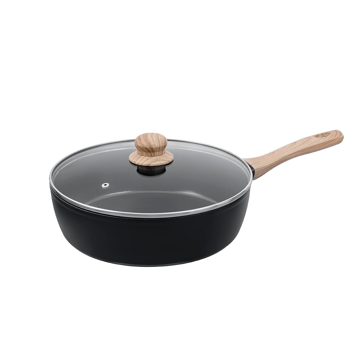 Pyrex - Cook&Care Recycled Aluminium Frying pan - Suitable for All Heat Sources - PFAS-Free Non-Stick Coating - Scratch Resistant - Dishwasher Safe - Wood Effect Handle (Ø28 cm (Deep pan))