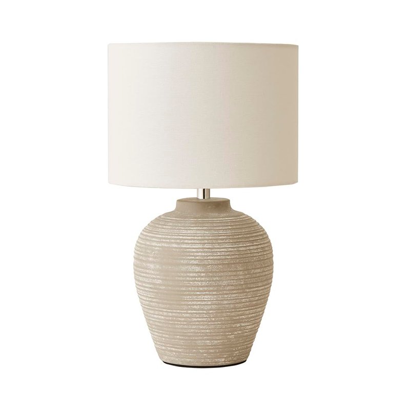 ValueLights | Reid Linen Drum Lamp Shade Stone Grey Ribbed Ceramic Small Table Lamp | Table Lamps, Home Décor & Improvement Essential