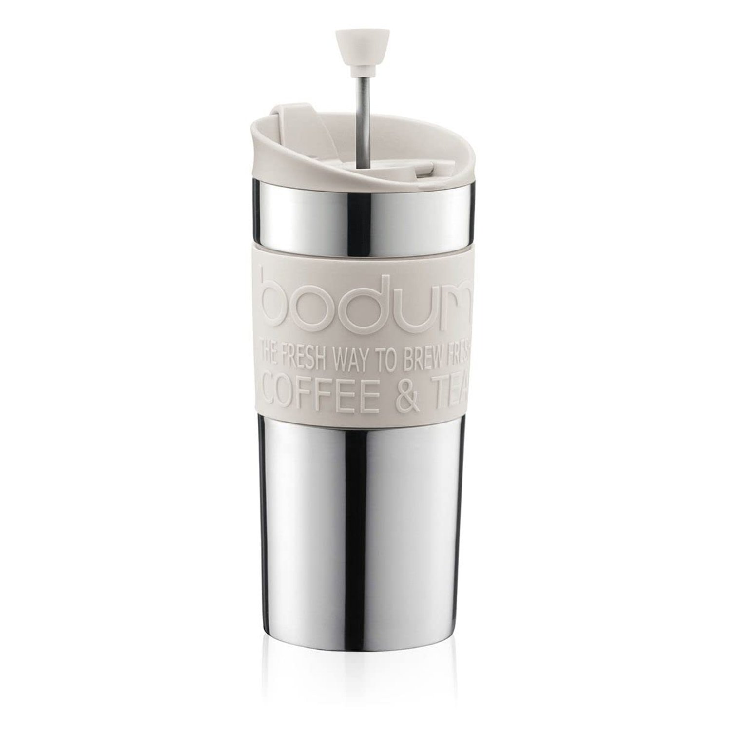 BODUM Travel Press Set Coffee Maker with Extra Lid, Vacuum, Small, 0.35 Litre/ 12 oz, Off White
