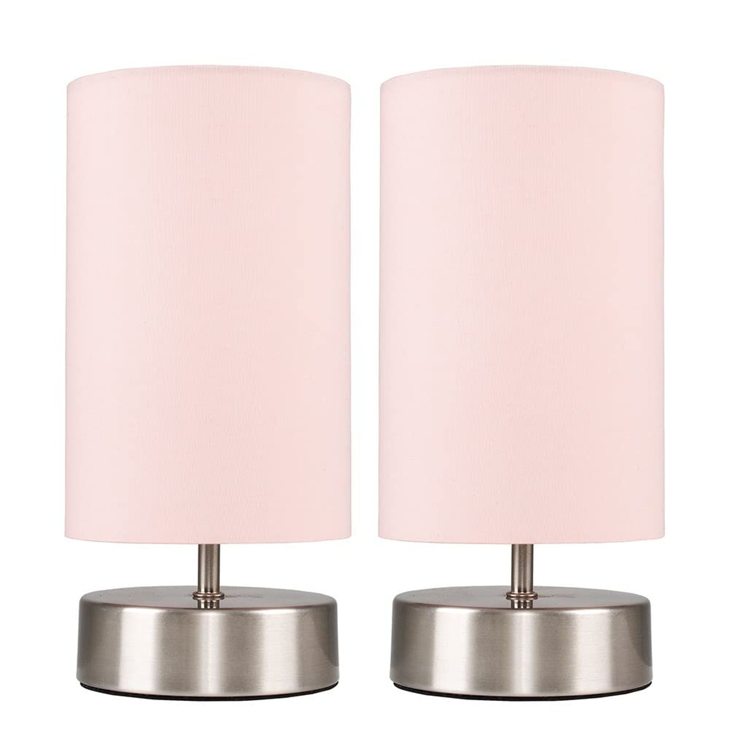 MiniSun | Modern Chrome Touch Table Lamps with Pink Light Shades | Table Lamps, Home Décor & Improvement Essential | Set of 2