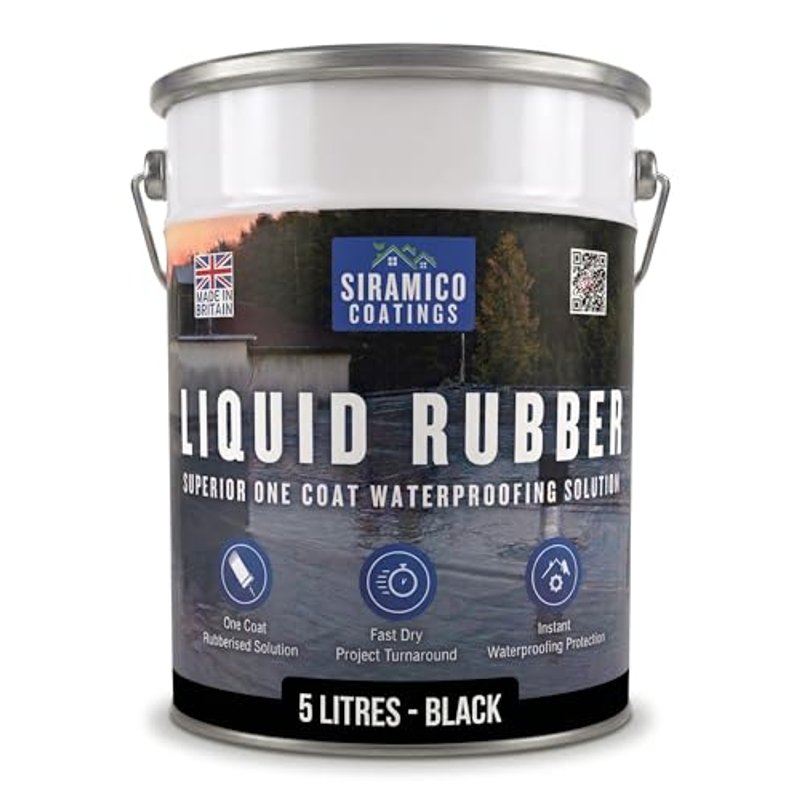 Siramico Coatings Liquid Rubber Roof Coating | 5 Litres | Instant Leak Seal Technology I Quick Drying, One Coat Waterproofing Sealant | Black, Grey & Clear (Black, 5 Liters)