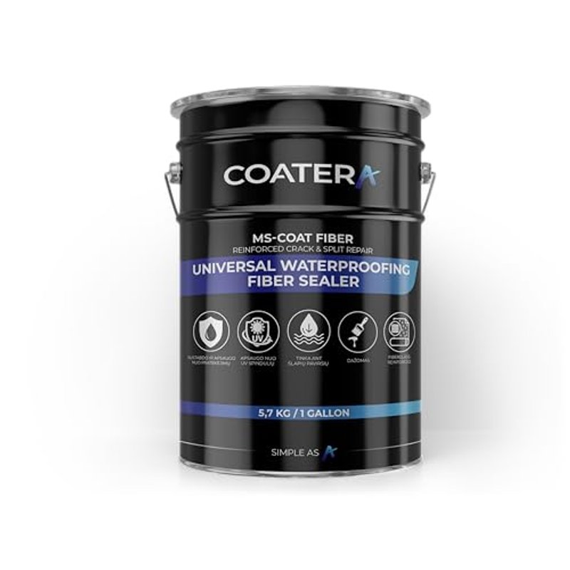 COATERA MS-COAT FIBER Reinforced Liquid Waterproofing- LEAK STOP – Internal Fibre-Tech Membrane – Repairs Cracks Without Mesh – High-Elasticity Roof Sealant for Felt, Concrete & Metal – Grey - 5.7kg