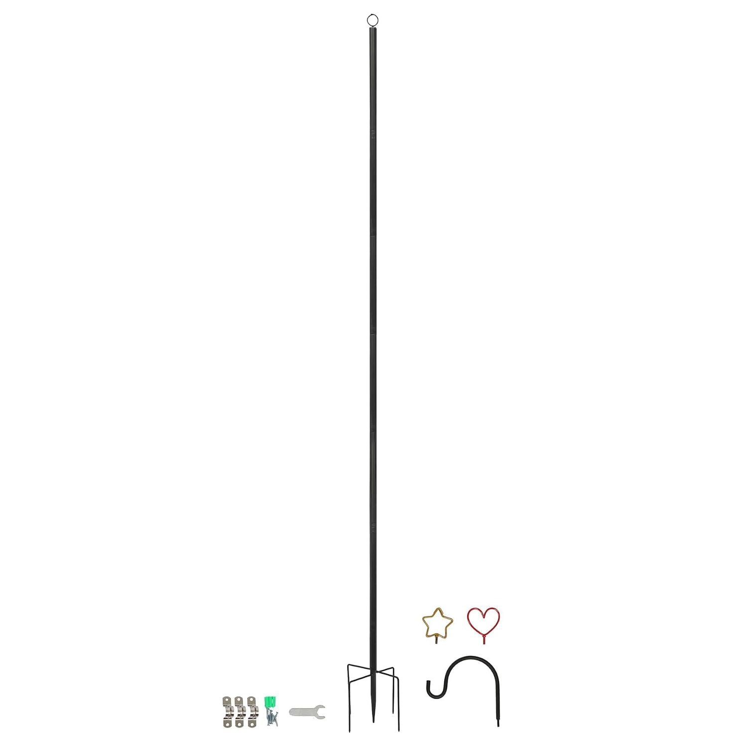 Harbour Housewares Outdoor Festoon Pole with Interchangeable Heads - 0.6-2.5M - Black - 1x Tall Heavy-Duty Shepherds Hook Garden Pole Hooks Stand for Bird Feeder, Hanging Baskets, String Lights