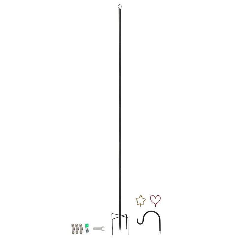 Harbour Housewares Outdoor Festoon Pole with Interchangeable Heads - 0.6-2.5M - Black - 1x Tall Heavy-Duty Shepherds Hook Garden Pole Hooks Stand for Bird Feeder, Hanging Baskets, String Lights