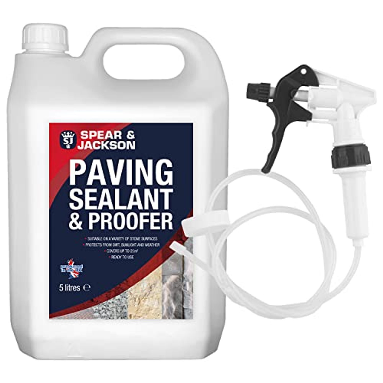 Spear and Jackson - Paving Sealant and Proofer - 5 Litre Water Seal - with Long Hose Trigger - Breathable, Colourless Waterseal for Brick, Wood and Stone