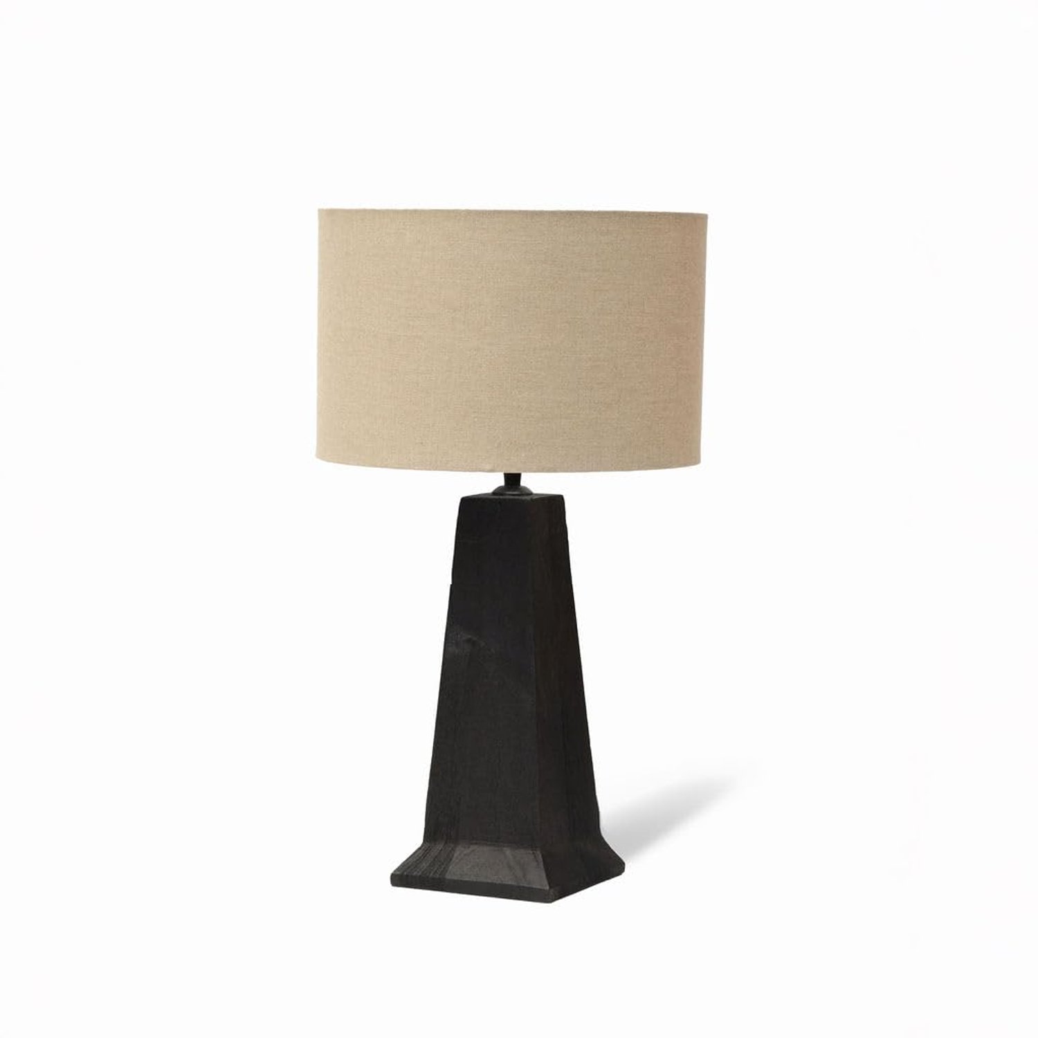Arthur Cameron - Saltford Wooden Desk Lamp Made from Black-Stained Sandblasted Mango Wood with a Beige Linen Drum Shade (Medium)