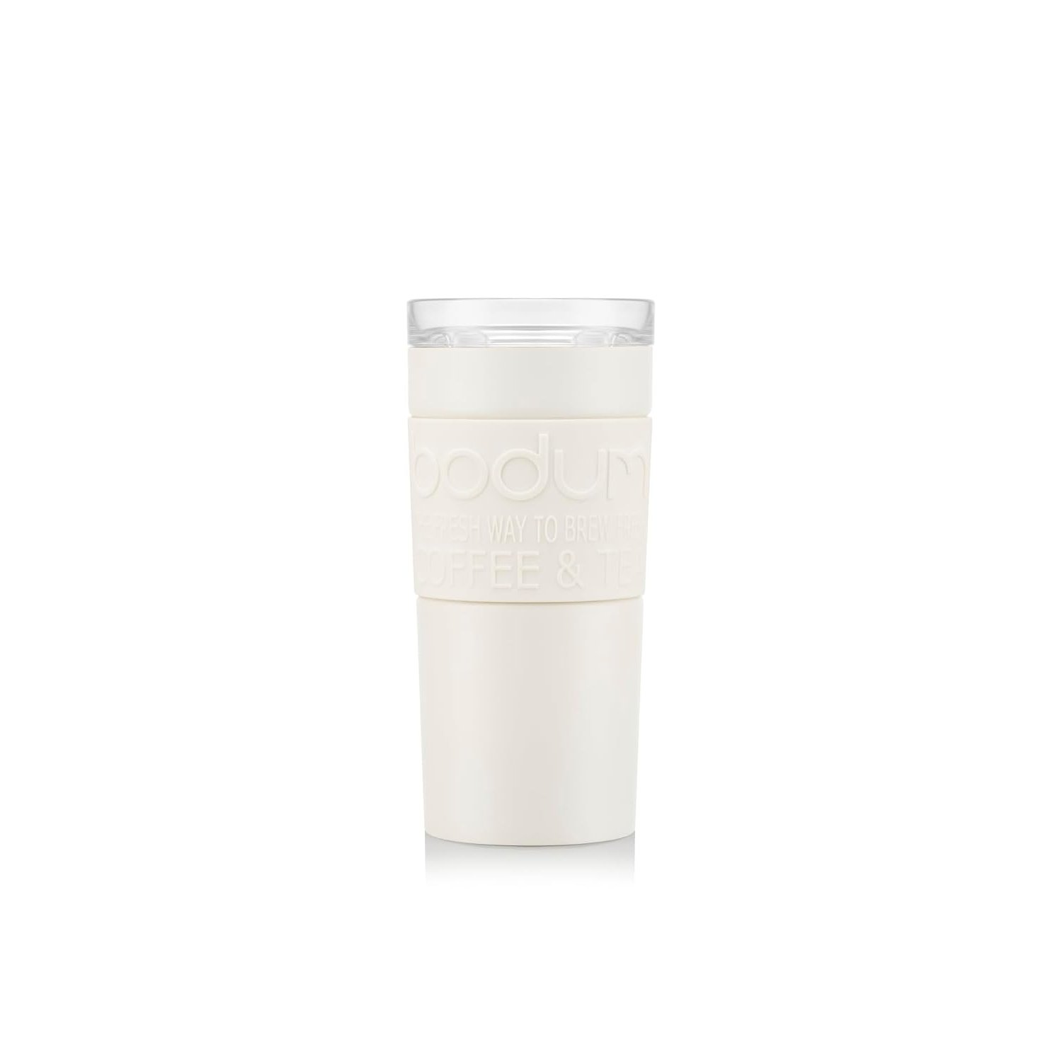 Bodum Travel Mug Vacuum Travel Mug, Small, 0.35 L, 12 oz, Stainless Steel, Black Painted, Colour Off White