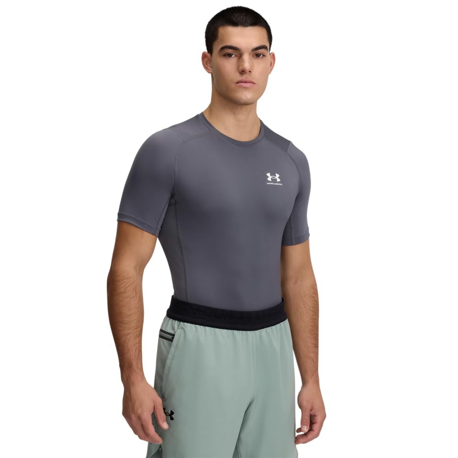 Under Armour Heat Gear Compression Short Sleeve T-Shirt - Castlerock / / White - M