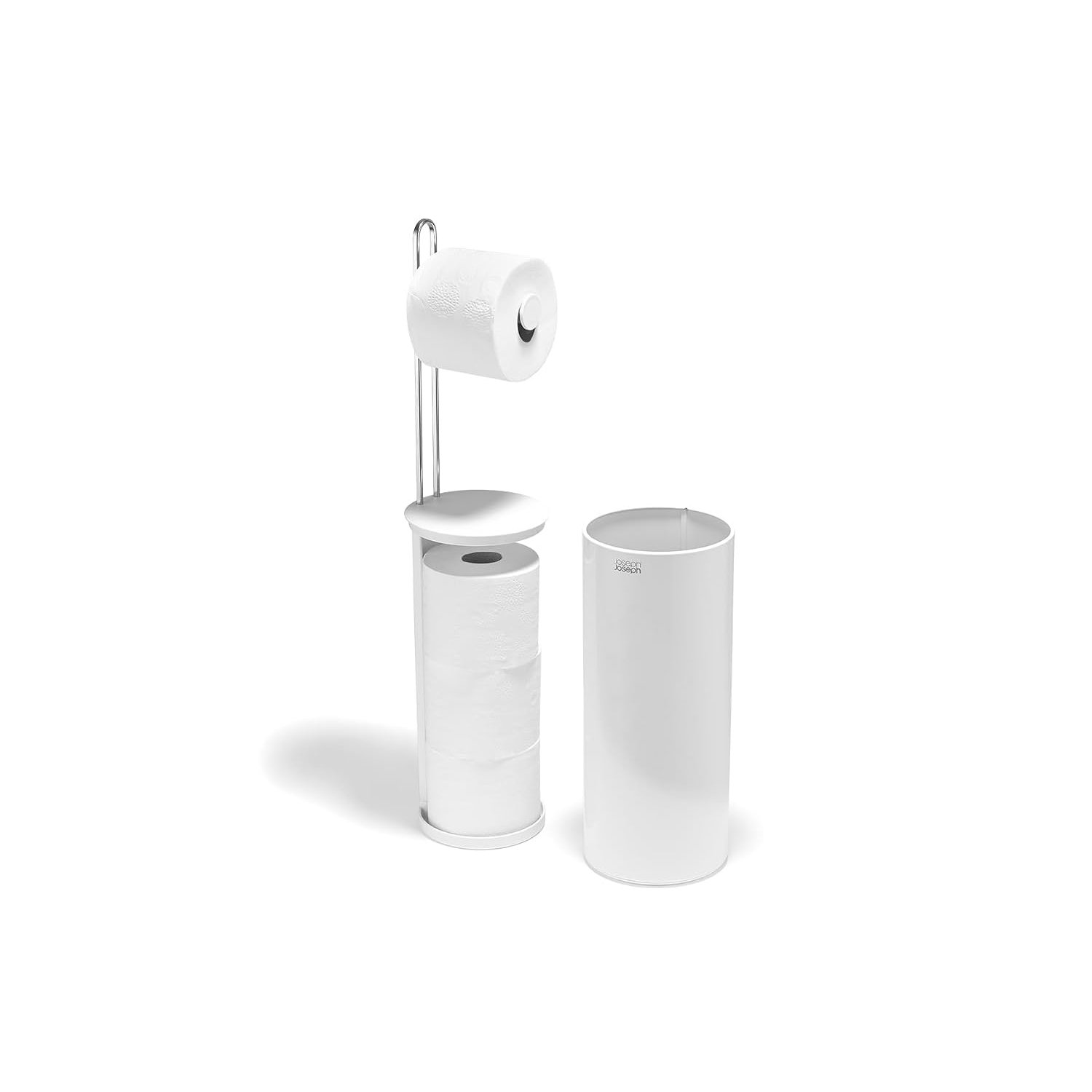 Joseph Joseph EasyStore Toilet Paper Holder Stand, Concealed Storage, Holds 3 Spare Rolls, Gloss White