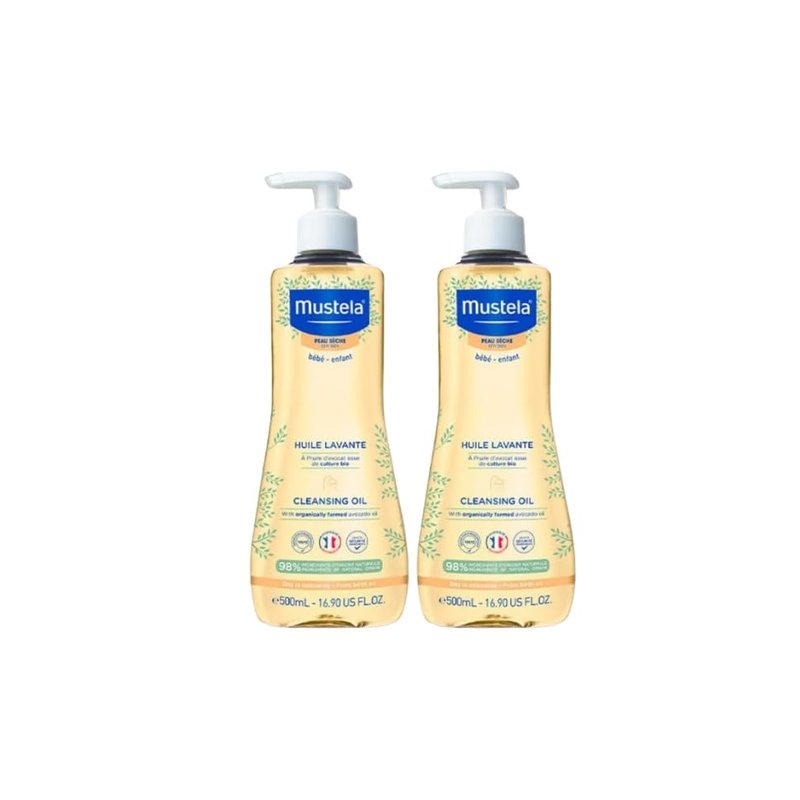 Mustela Cleansing Oil 500ml- Pack of 2 | Gentle Daily Body Wash for Dry & Eczema-Prone Skin | Nourishing Bath Oil for Babies, Children & Adults | Tear-Free, Hypoallergenic, Dermatologist Tested