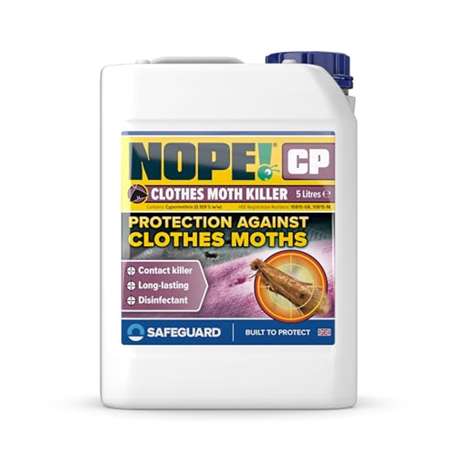 NOPE! CP Moth Killer Spray - Fast acting, Odourless, Long-lasting Moth Repellent for Clothes, Home, Wardrobe, Room & Carpets. (5L)