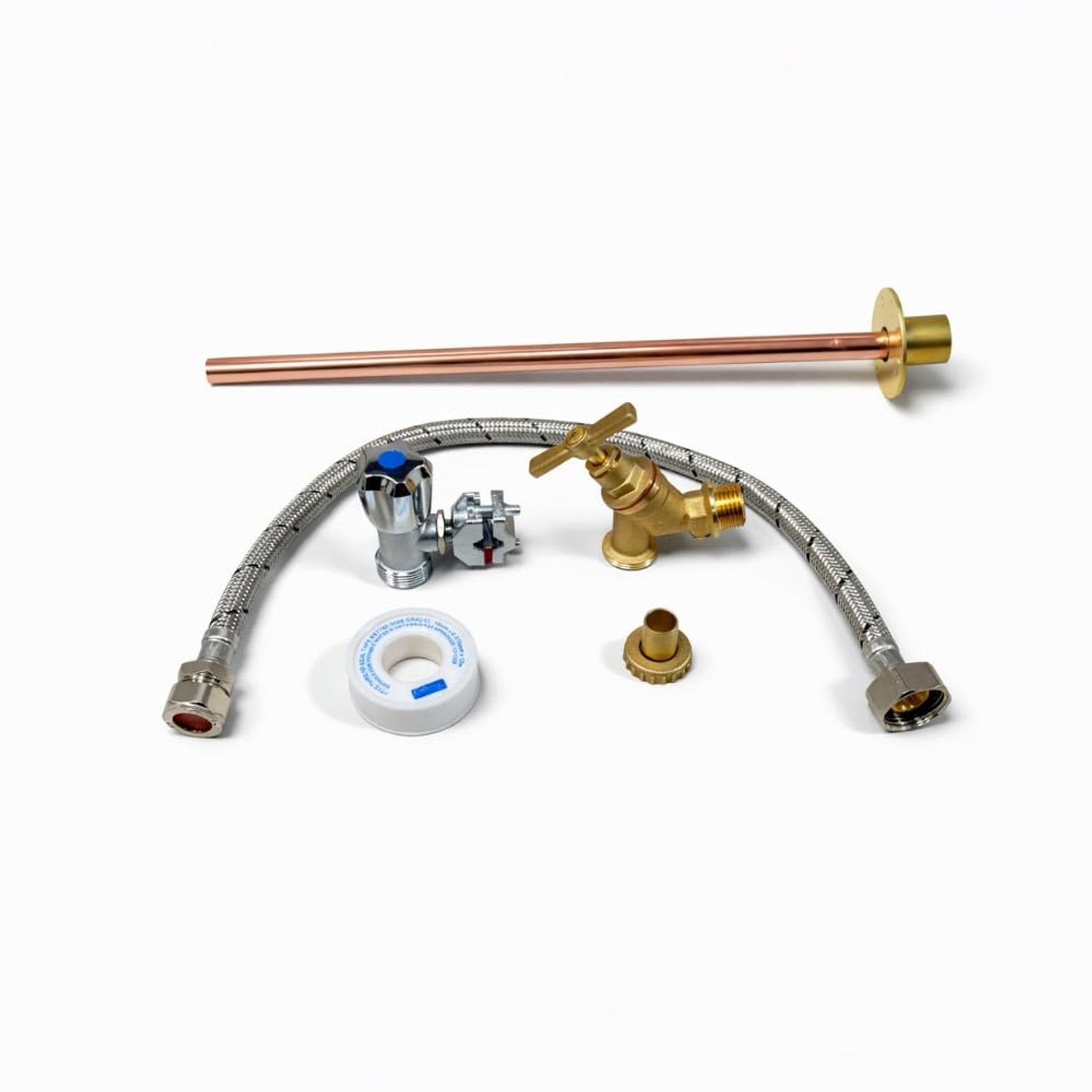 350mm Garden Tap Kit – WRAS Approved Outside Tap Kit with Double Check Valve, Self Cutting Tap, 350mm Flange, 400mm Flexible Connector & PTFE Tape – Easy DIY Outdoor Tap Kit Install
