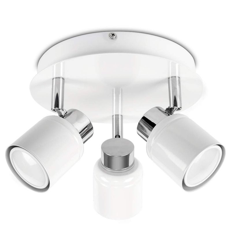 MiniSun | Modern Chrome and White Adjustable 3 Way Round Plate Ceiling Spotlight | Ceiling Spots, Home Décor & Improvement Essential | Includes 3 x 5W GU10 Warm White LED Bulbs | Mains Wired