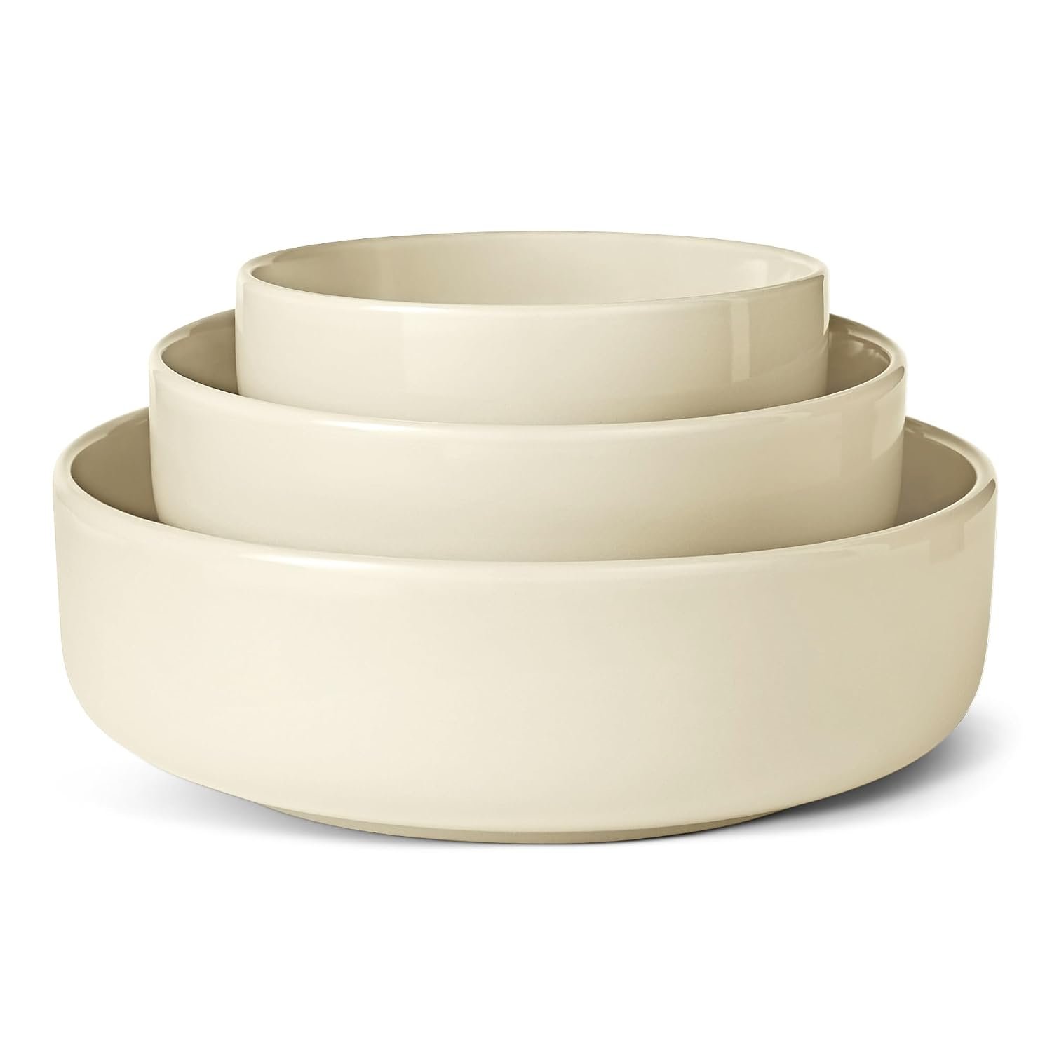 Amazon Basics Glazed Stoneware Serving Bowls, 3-Piece Set, Dishwasher-Safe, Ivory