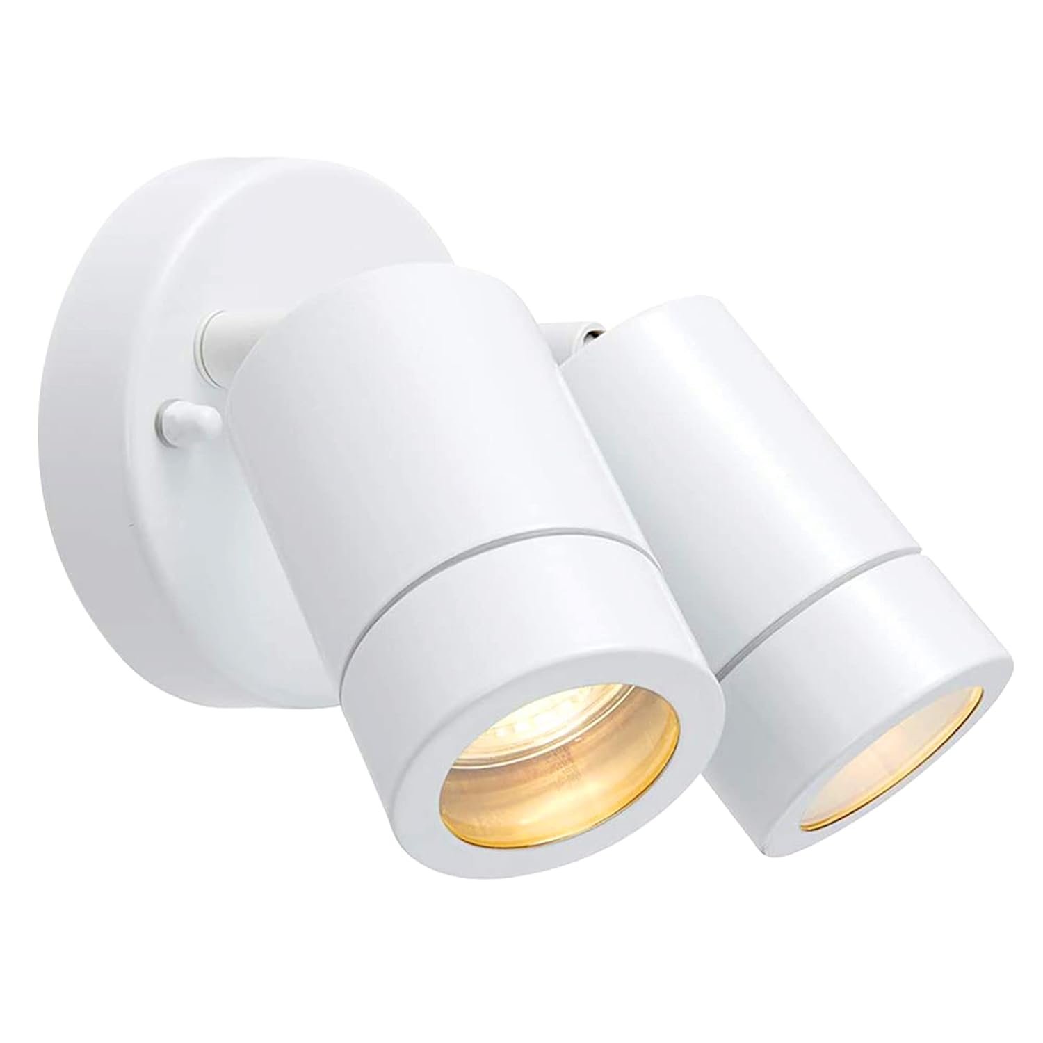 National Lighting IP44 Rated Outdoor Twin Spotlights, Gloss White Steel Adjustable Tilt Outside Lights, Mains Powered Security Spot Lights, 2X 7W 240V LED GU10 (Not Included)