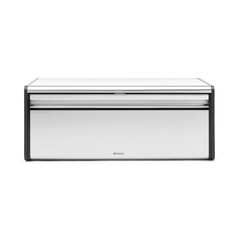 Brabantia Fall Front Bread Bin – Large Countertop Storage Box for Bread, Bagels, Rolls – Space-Saving Design with Flat Top – Matt Steel