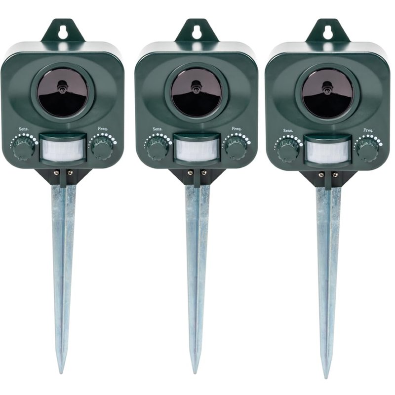 Pestbye® Battery Operated Motion Activated Waterproof Cat Repellent Quick Fix Ultrasonic Cat Scarer with Ground Stake - Set of 3